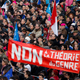 A banner reads "No to Gender Theory" during a protest march against France's legalization of same-sex marriage.
